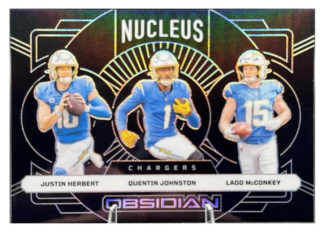 2024 Panini Obsidian Nucleus Justin Herbert/Ladd McConkey/Quentin Johnston #13 card