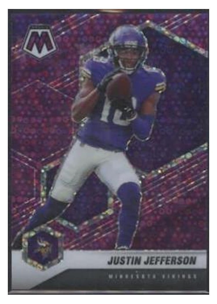 2021 Panini Mosaic Base Set Justin Jefferson No Huddle Purple Mosaic #132 card