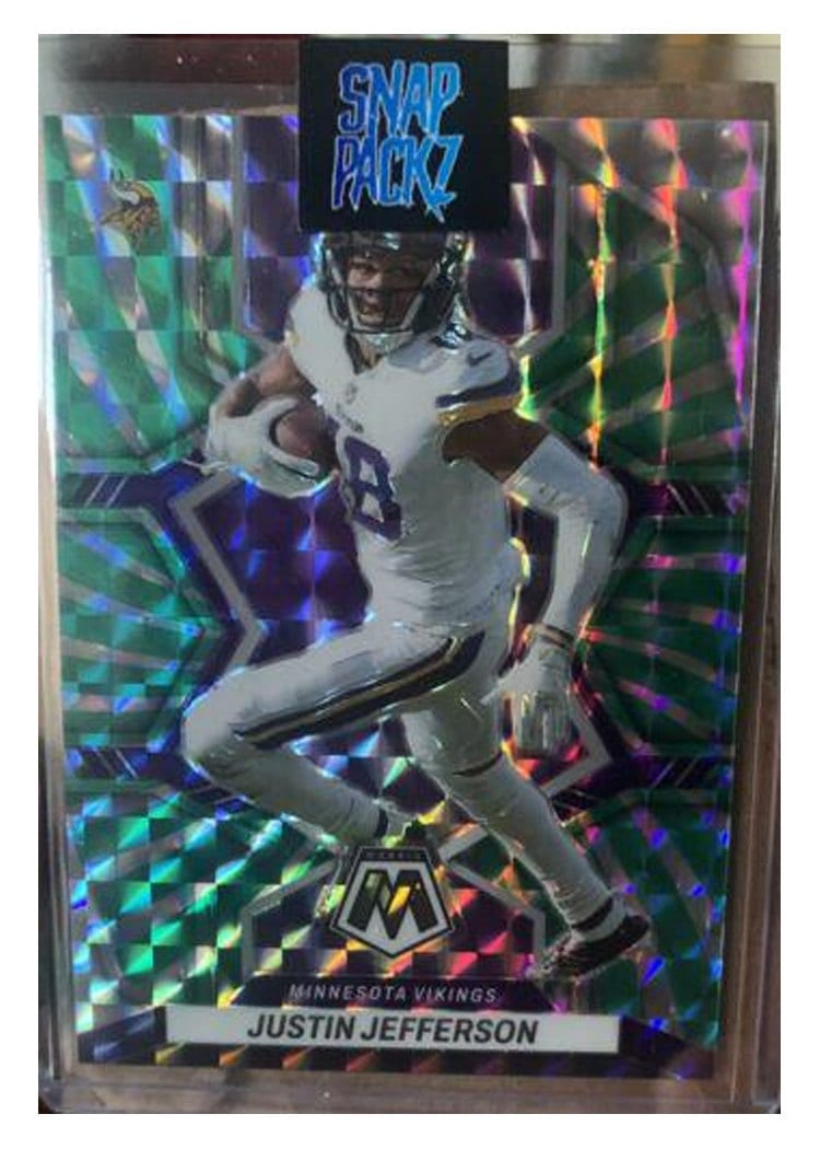 2022 Panini Mosaic Base Set Justin Jefferson Green Swirl #129 card