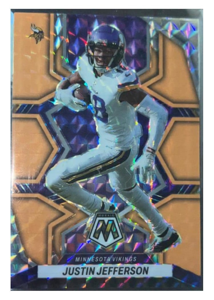 2022 Panini Mosaic Base Set Justin Jefferson Orange Fluorescent #129 card
