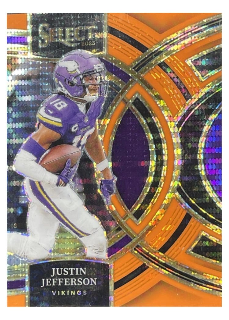 2023 Panini Select Base Set Justin Jefferson Neon Orange Pulsar Prizm #175 card