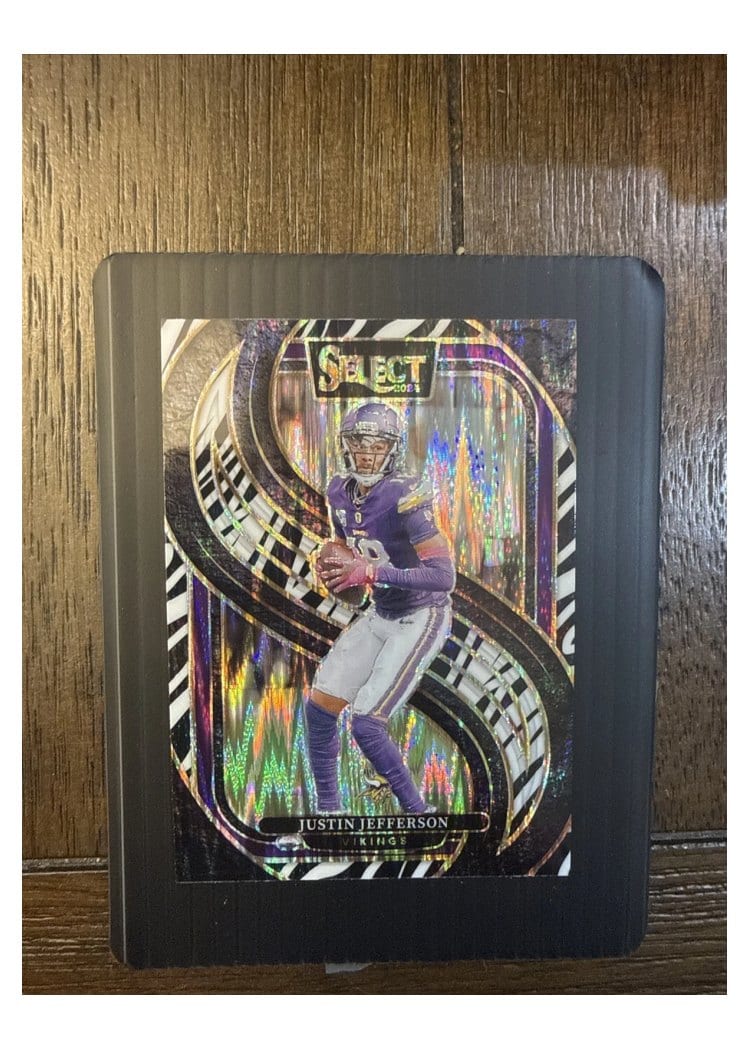 2024 Panini Select Base Set Justin Jefferson Zebra Prizm Shock #174 card