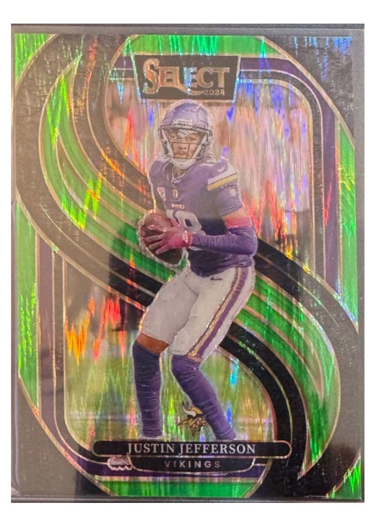 2024 Panini Select Base Set Justin Jefferson Green Prizm Shock #174 card