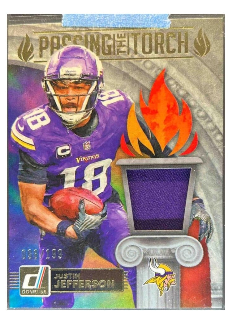 2025 Donruss Passing the Torch Jerseys Justin Jefferson / Tai Felton #PTJ-MIN card