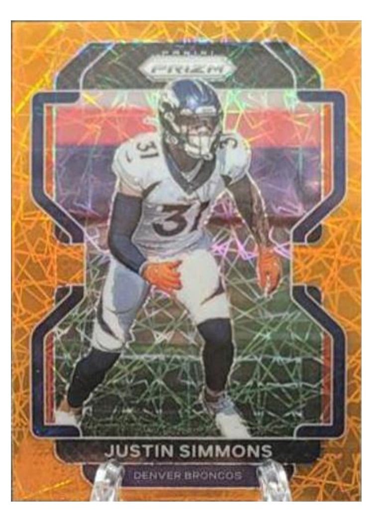 2021 Panini Prizm Base Set Justin Simmons Orange Lazer Prizm #205 card