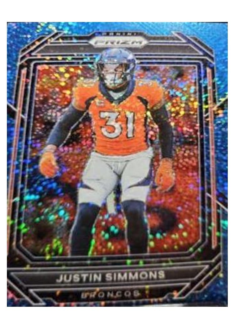 2022 Panini Prizm Base Set Justin Simmons Blue Sparkle #91 card