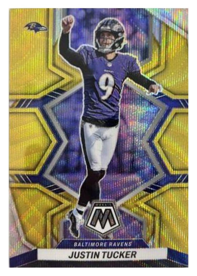 2022 Panini Mosaic Base Set Justin Tucker Gold Wave #18 card