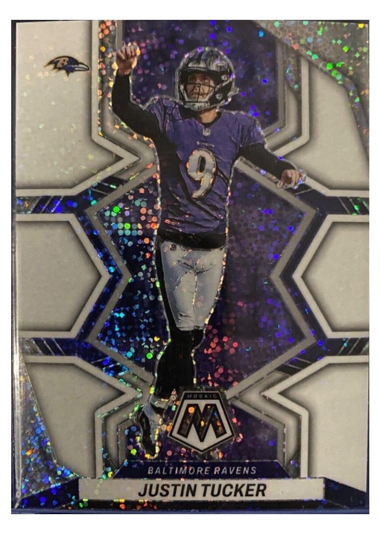 2022 Panini Mosaic Base Set Justin Tucker White Sparkle #18 card