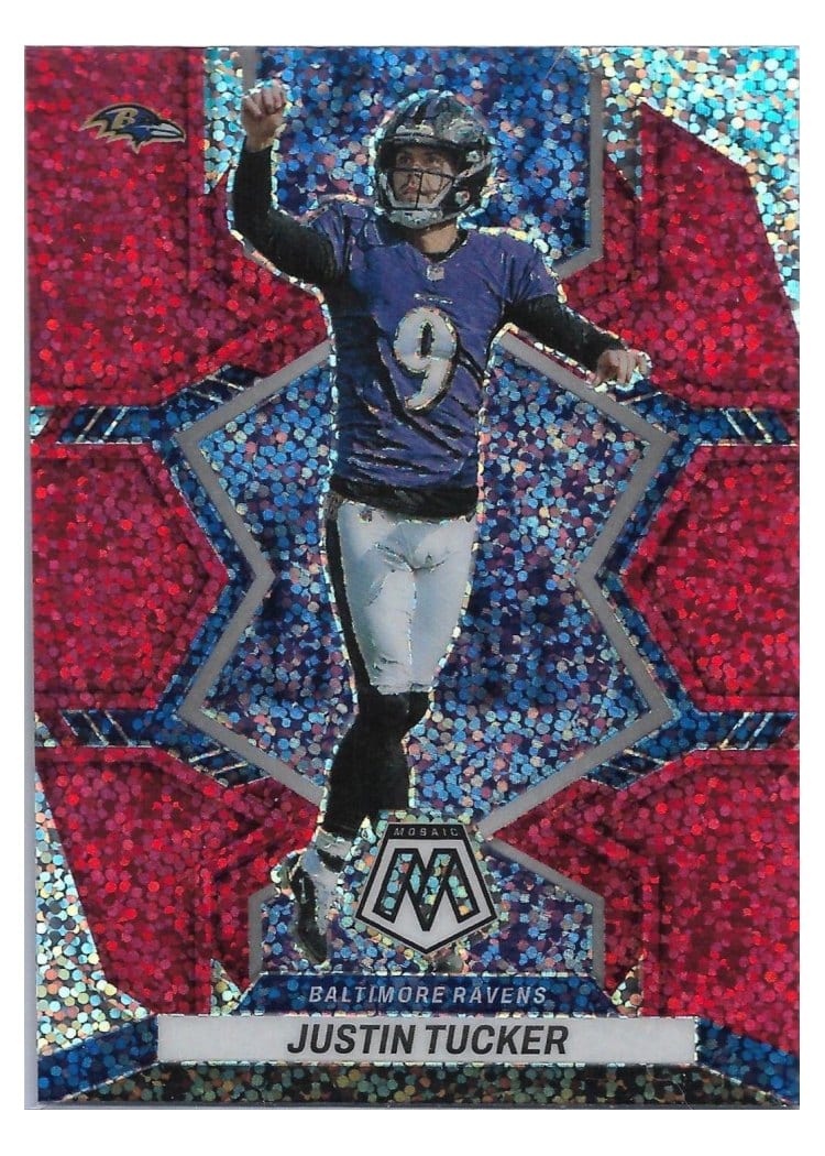 2022 Panini Mosaic Base Set Justin Tucker Red Sparkle #18 card