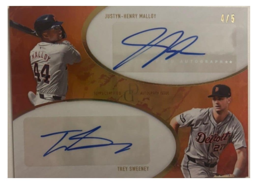 2025 Topps Dynamic Duals Dual Autographs Justyn-Henry Malloy / Trey Sweeney #27A card
