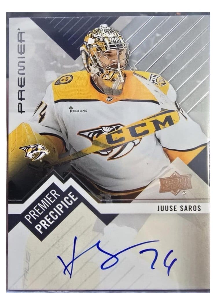 2023-24 Upper Deck Premier Premier Precipice Autograph Juuse Saros #PP-SA card