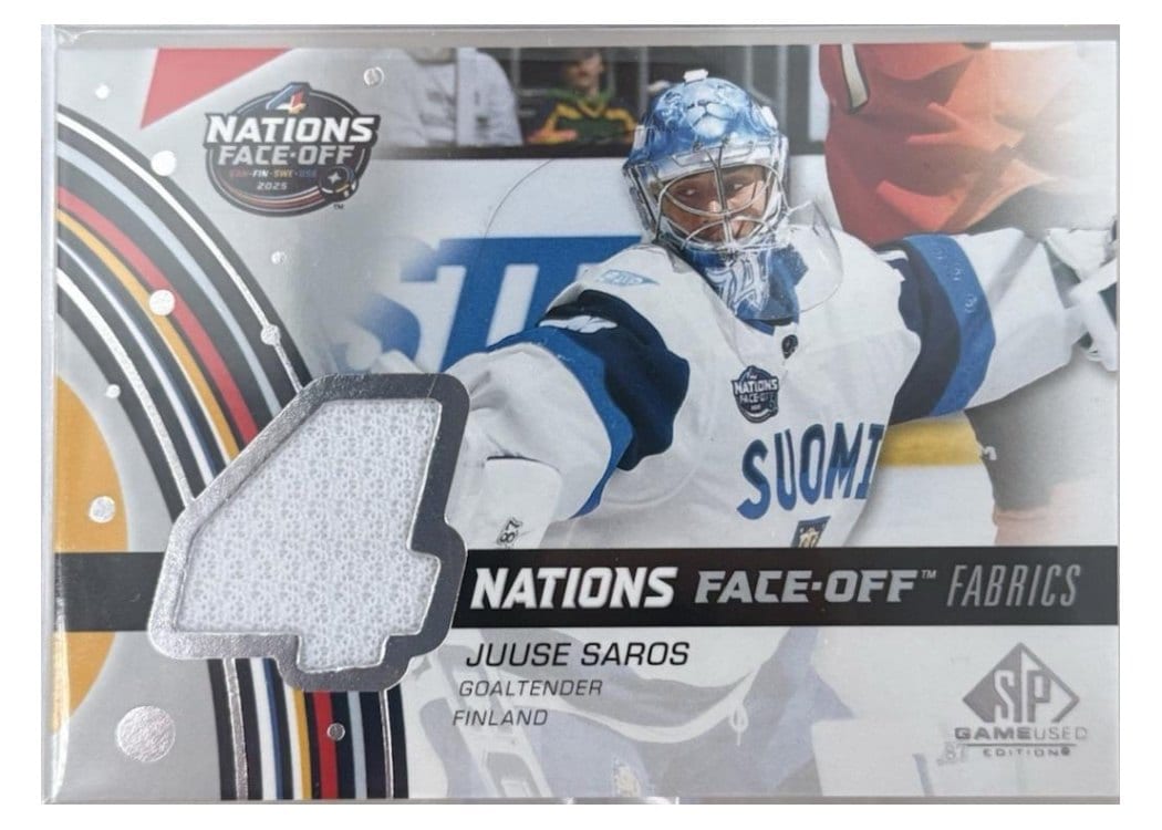 2025-26 SP Game Used 2025 4 Nations Face-Off Fabrics Juuse Saros #4N-SA card