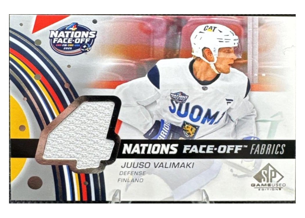 2025-26 SP Game Used 2025 4 Nations Face-Off Fabrics Juuso Valimaki #4N-JV card