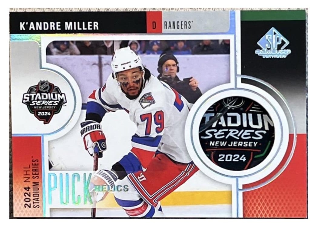 2024-25 SP Game Used 2024 Stadium Series Islanders-Rangers Puck Relics K'Andre Miller #SSP-KM card