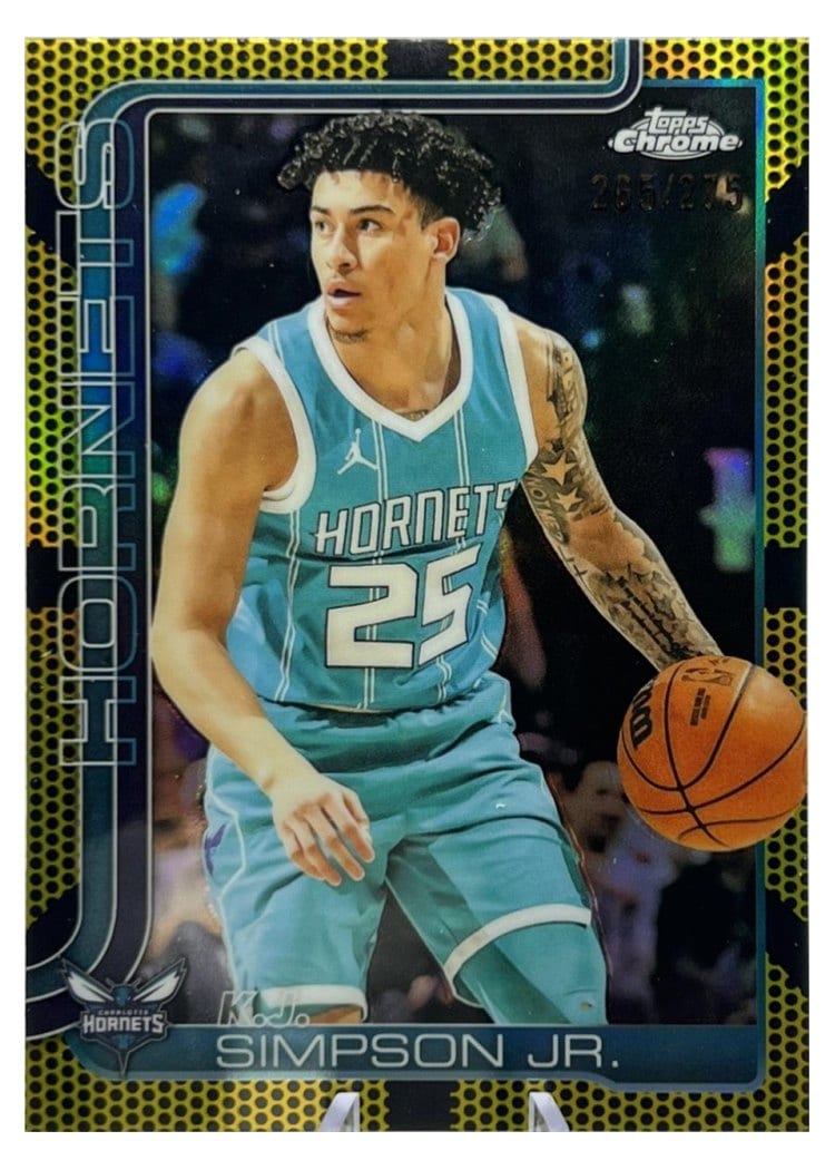 2025-26 Topps Chrome Sapphire Base Set K.J. Simpson Jr. Yellow Basketball Refractor #45 card