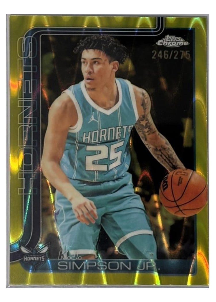 2025-26 Topps Chrome Sapphire Base Set K.J. Simpson Jr. RayWave Yellow Refractor #45 card