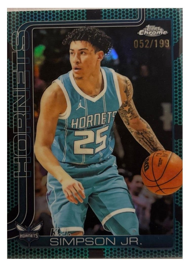 2025-26 Topps Chrome Sapphire Base Set K.J. Simpson Jr. Aqua Basketball Refractor #45 card