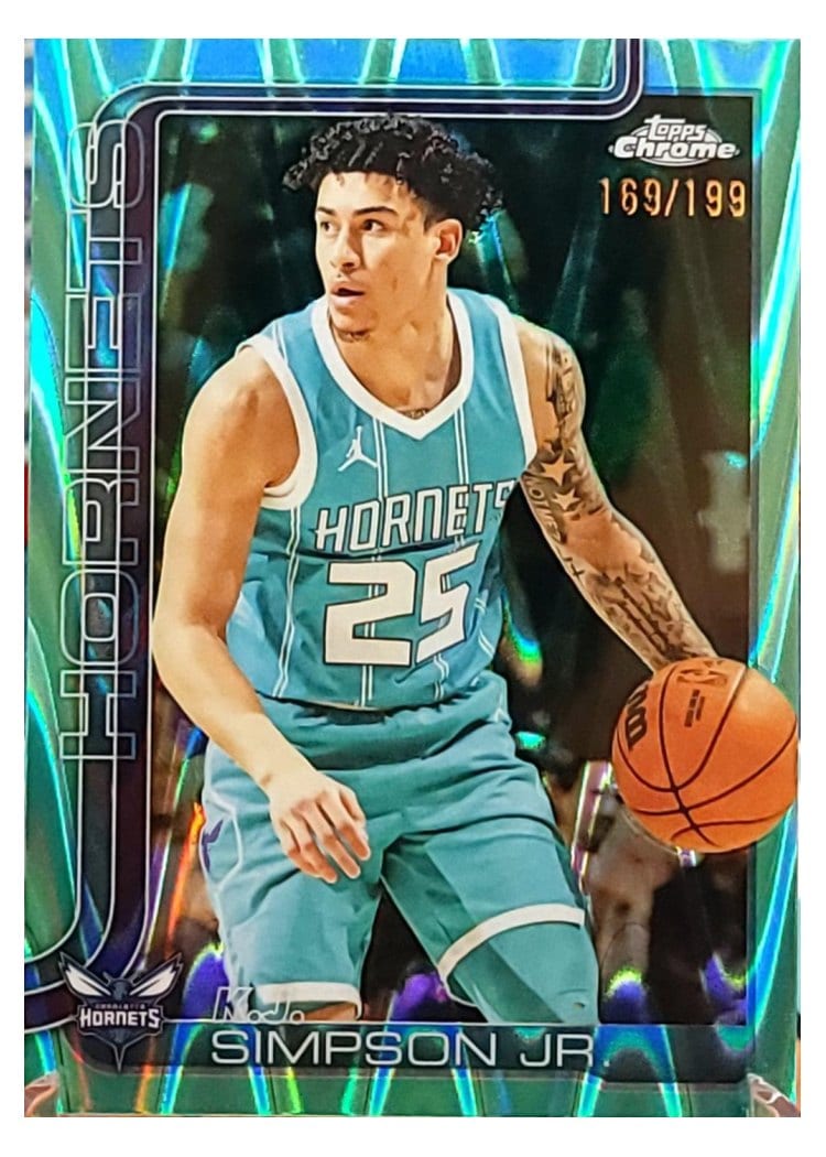2025-26 Topps Chrome Sapphire Base Set K.J. Simpson Jr. RayWave Aqua Refractor #45 card