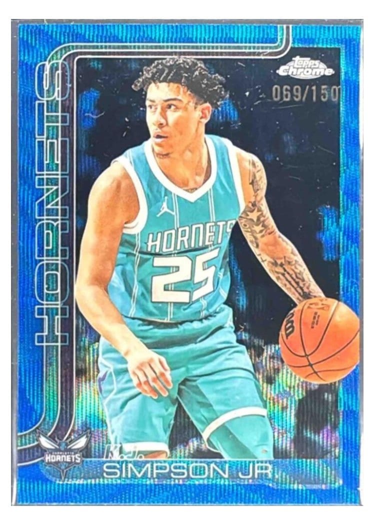 2025-26 Topps Chrome Sapphire Base Set K.J. Simpson Jr. Blue Wave Refractor #45 card
