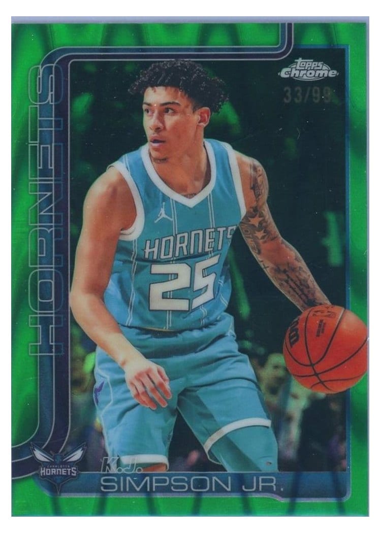 2025-26 Topps Chrome Sapphire Base Set K.J. Simpson Jr. RayWave Green Refractor #45 card