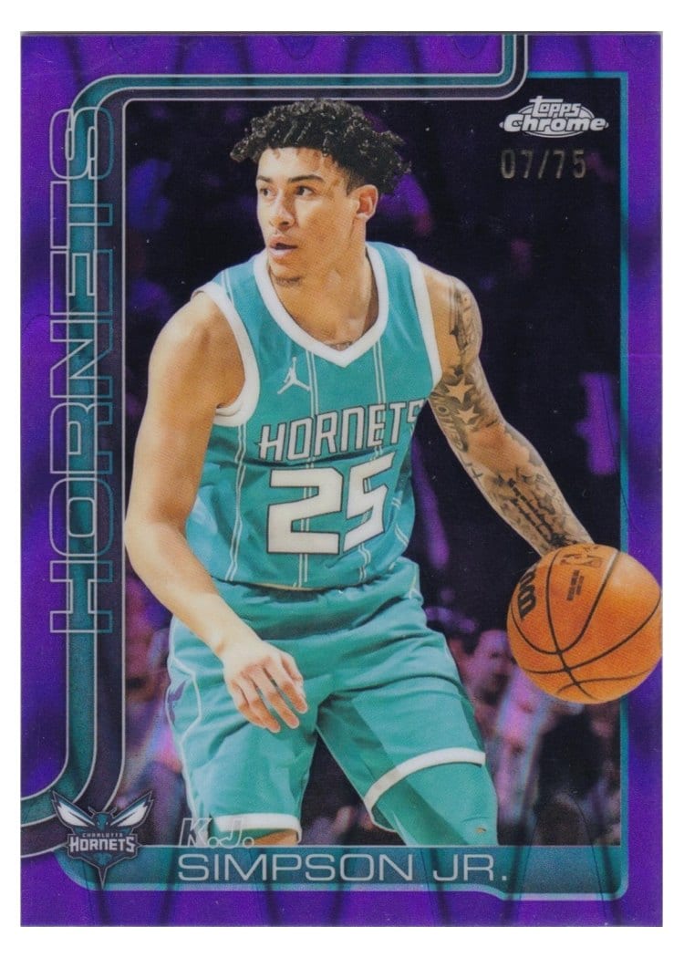 2025-26 Topps Chrome Sapphire Base Set K.J. Simpson Jr. RayWave Purple Refractor #45 card