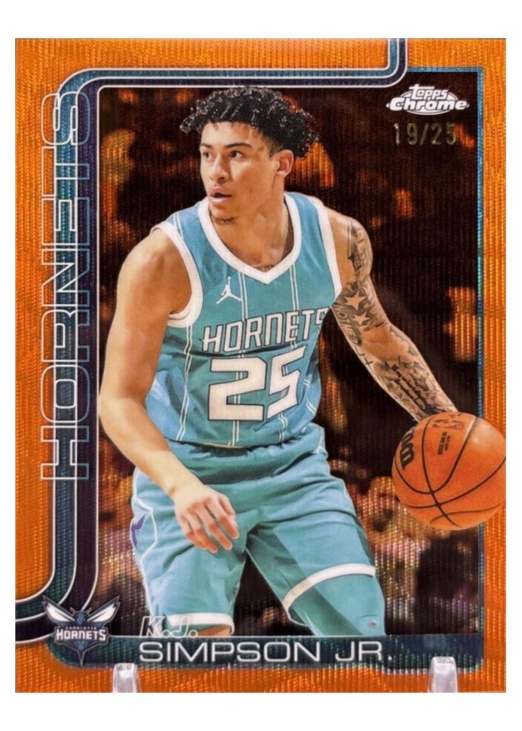 2025-26 Topps Chrome Sapphire Base Set K.J. Simpson Jr. Orange Wave Refractor #45 card