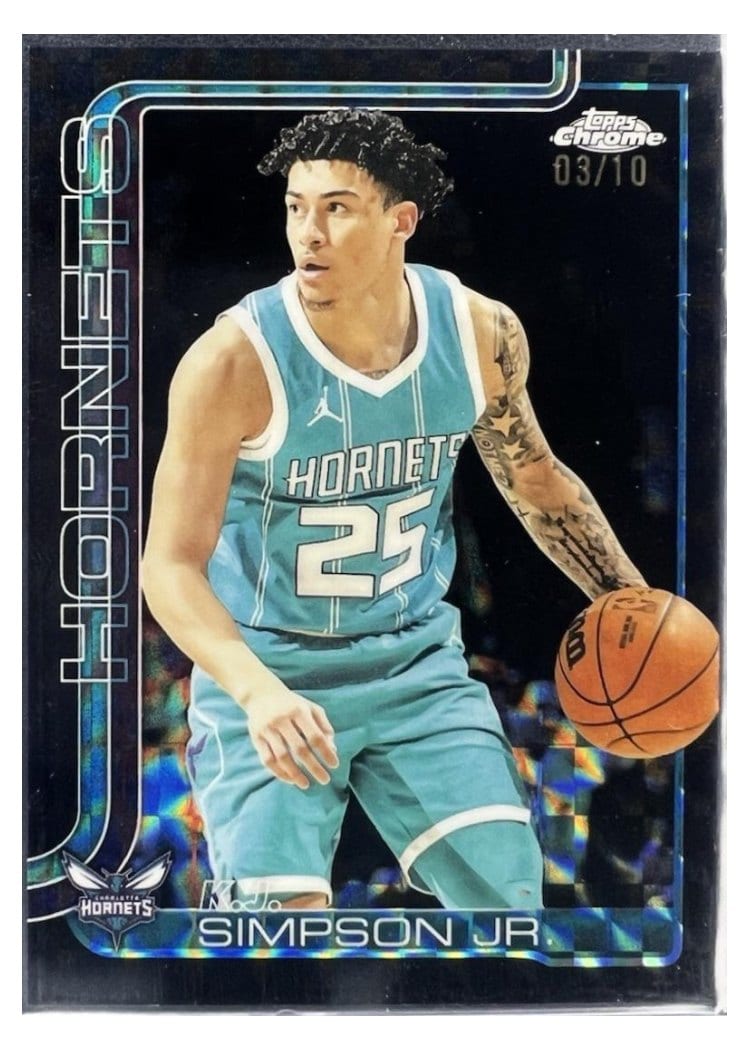 2025-26 Topps Chrome Sapphire Base Set K.J. Simpson Jr. Pulsar Black Refractor #45 card
