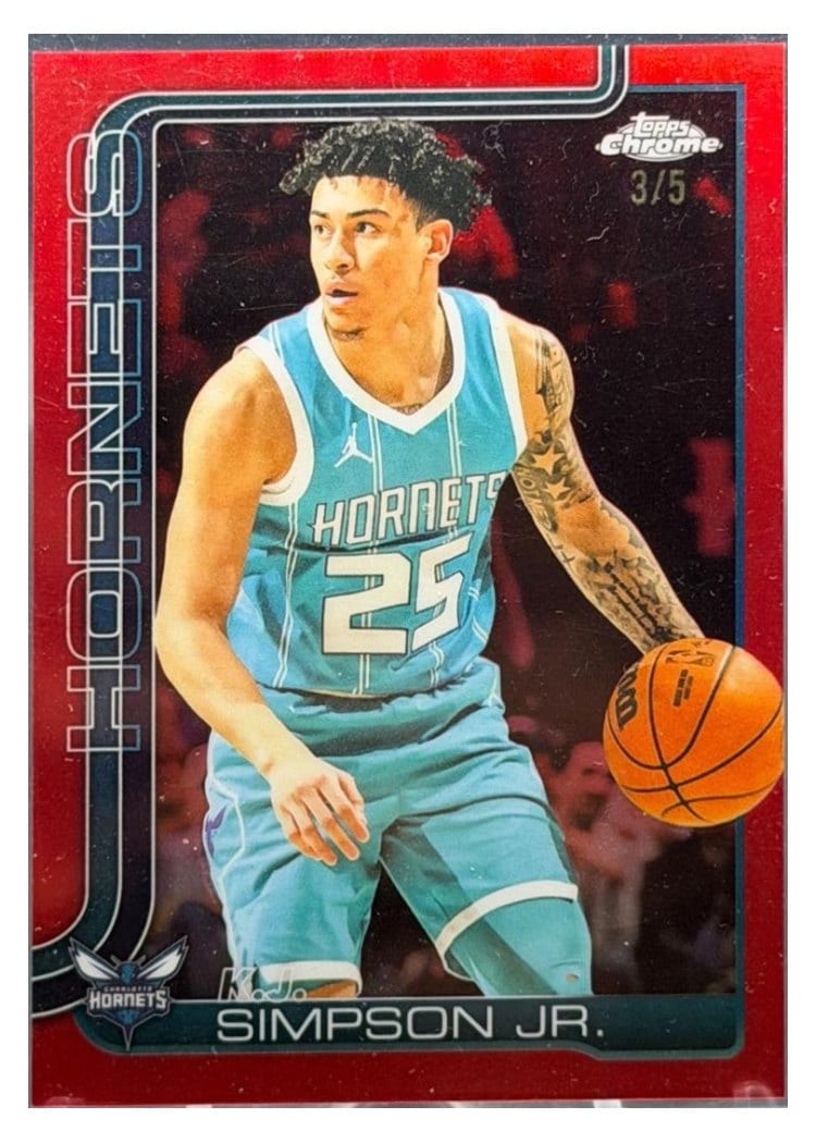 2025-26 Topps Chrome Sapphire Base Set K.J. Simpson Jr. Red Refractor #45 card