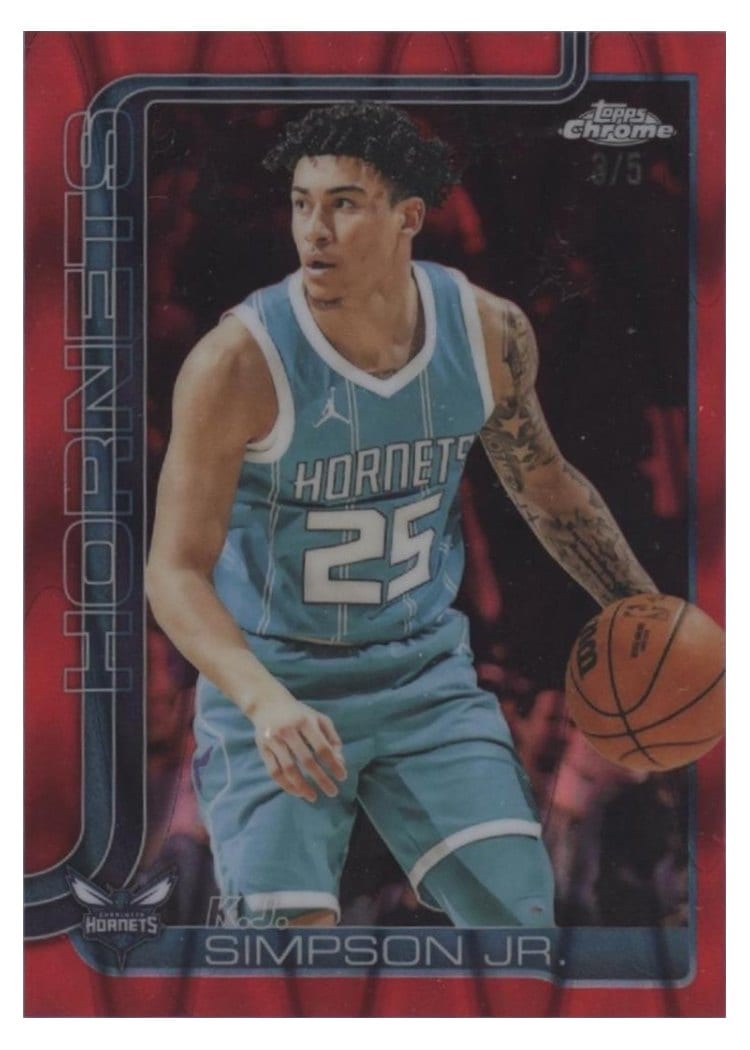 2025-26 Topps Chrome Sapphire Base Set K.J. Simpson Jr. RayWave Red Refractor #45 card