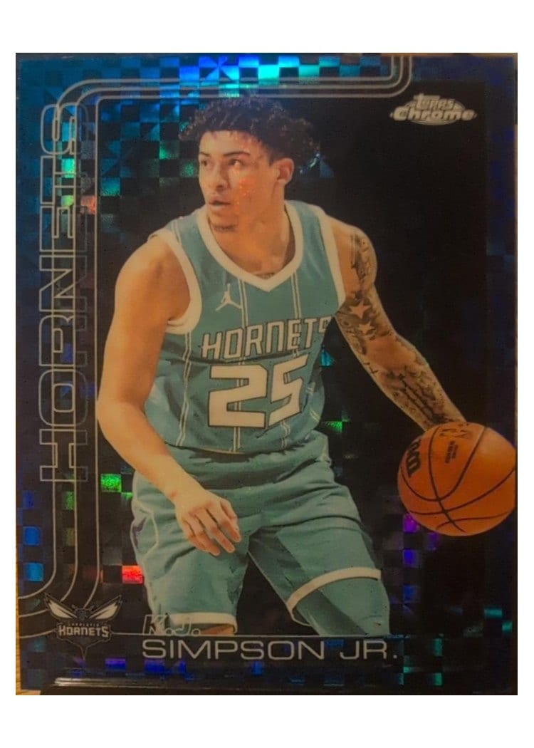 2025-26 Topps Chrome Sapphire Base Set K.J. Simpson Jr. Blue X-Fractor #45 card