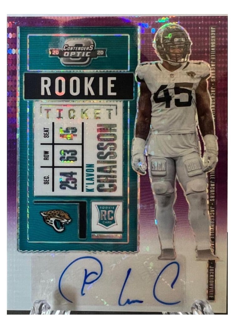 2020 Panini Contenders Optic Base Set K'Lavon Chaisson Autograph Purple Pulsar #150 card