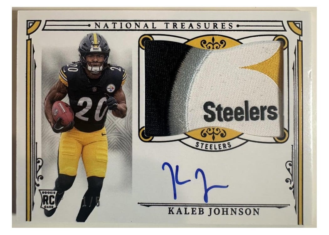 2025 Panini National Treasures Rookie Patch Autographs Kaleb Johnson #192 card