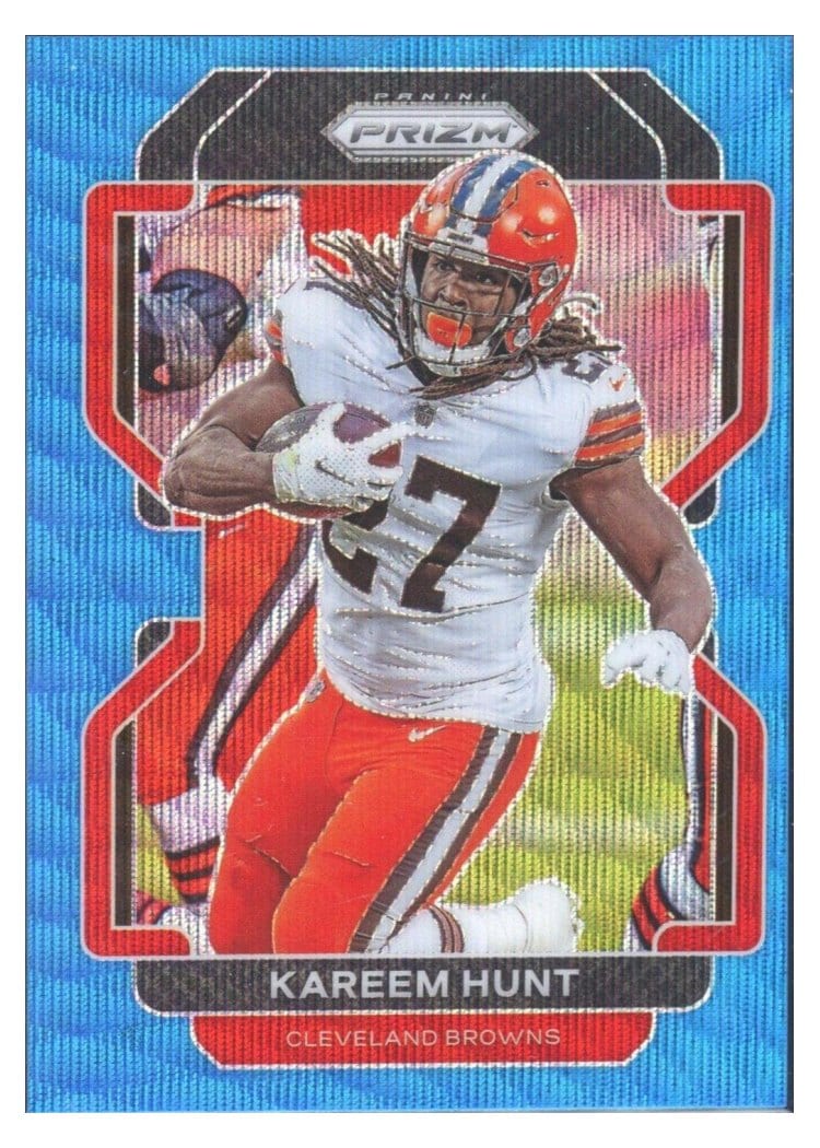 2021 Panini Prizm Base Set Kareem Hunt Blue Wave Prizm #265 card