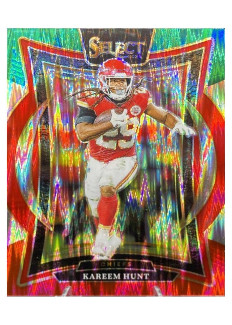 2024 Panini Select Base Set Kareem Hunt Green Red Prizm Shock #75 card