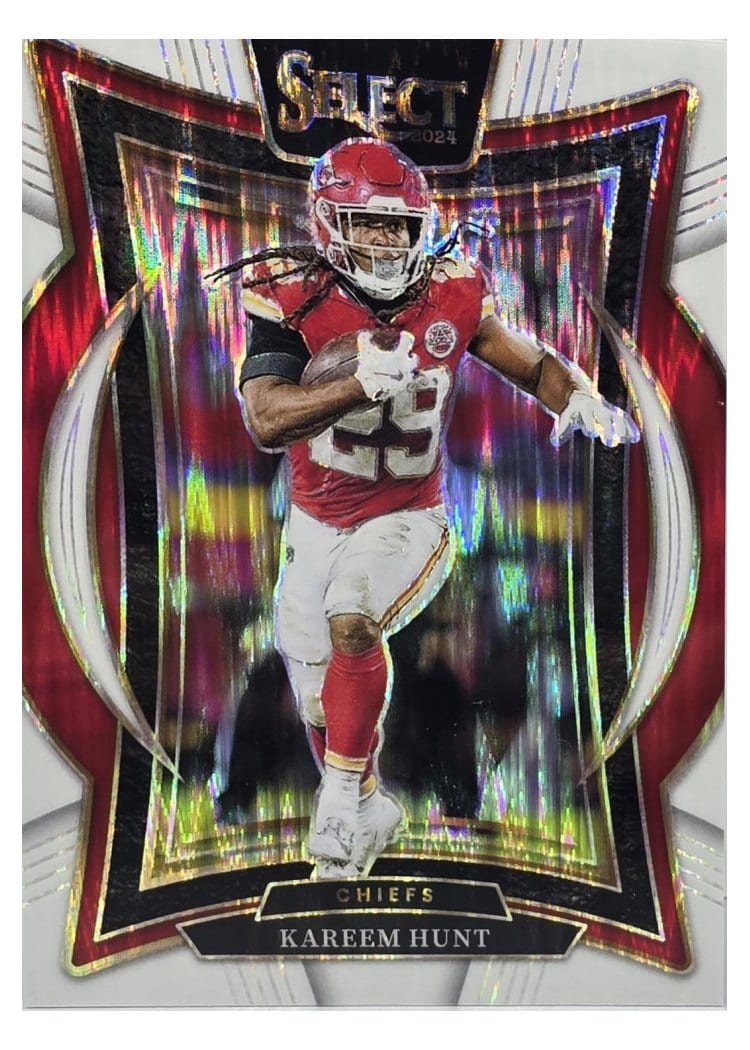 2024 Panini Select Base Set Kareem Hunt White Prizm Shock #75 card