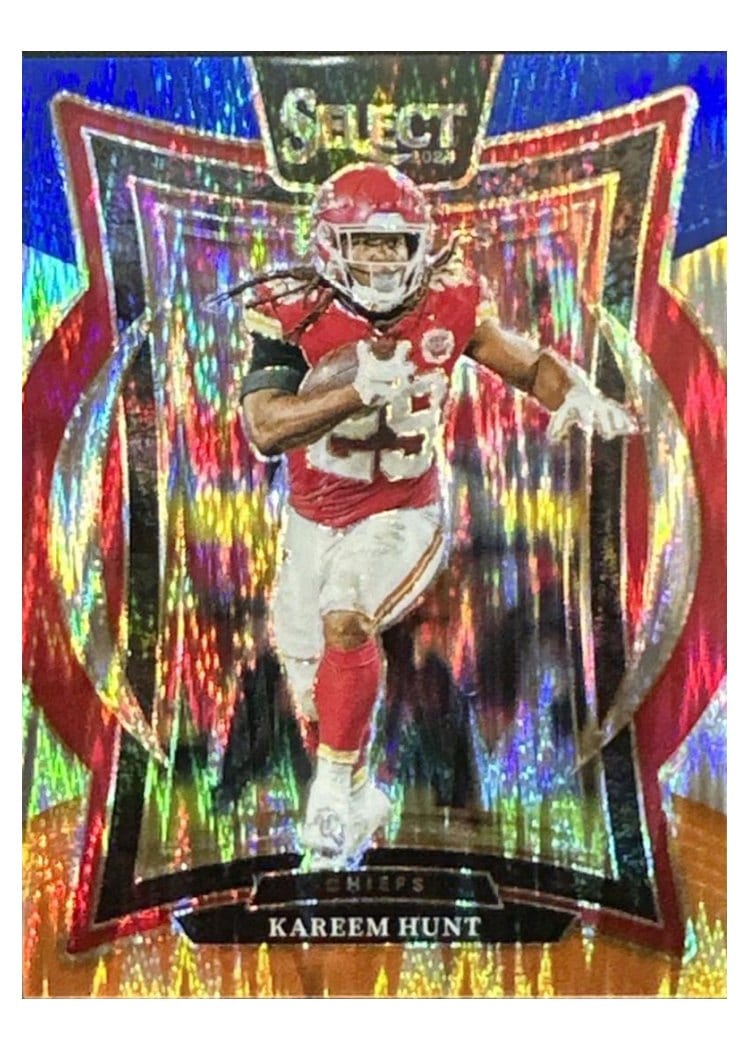 2024 Panini Select Base Set Kareem Hunt Blue Orange Prizm Shock #75 card
