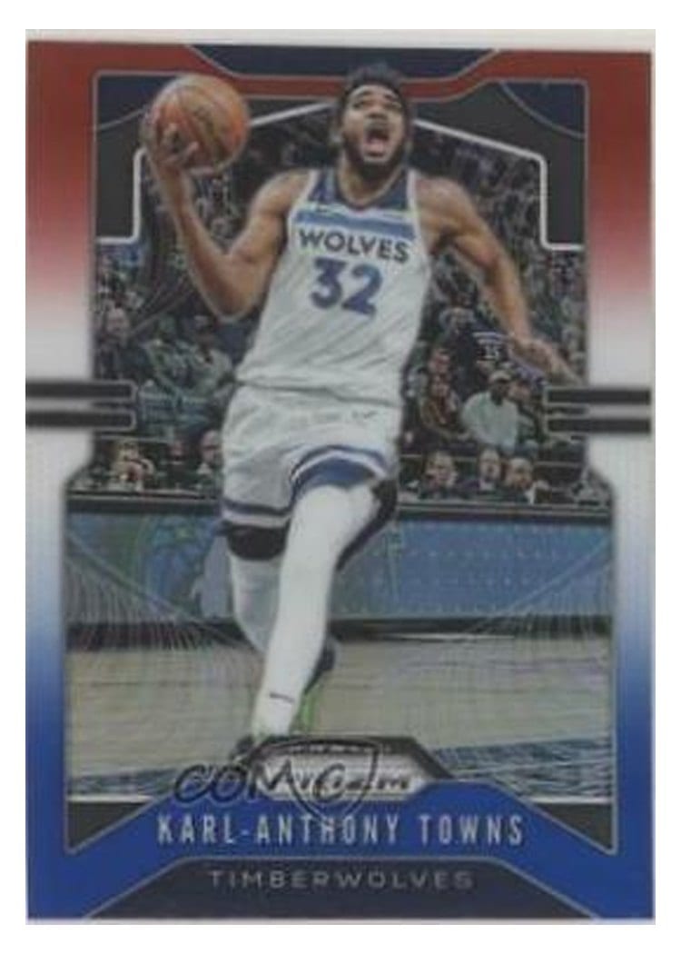 2019-20 Panini Prizm Base Set Karl-Anthony Towns Red, White, and Blue Prizm #161 card