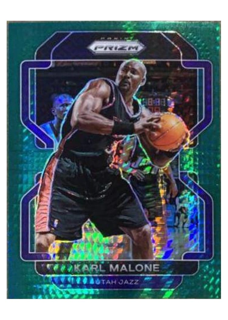 2021-22 Panini Prizm Base Set Karl Malone Green Hyper Prizm #259 card