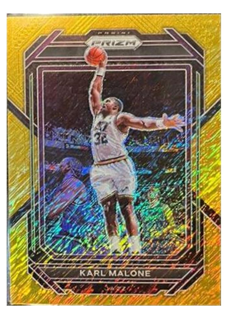2022-23 Panini Prizm Base Set Karl Malone Gold Shimmer Prizm #284 card