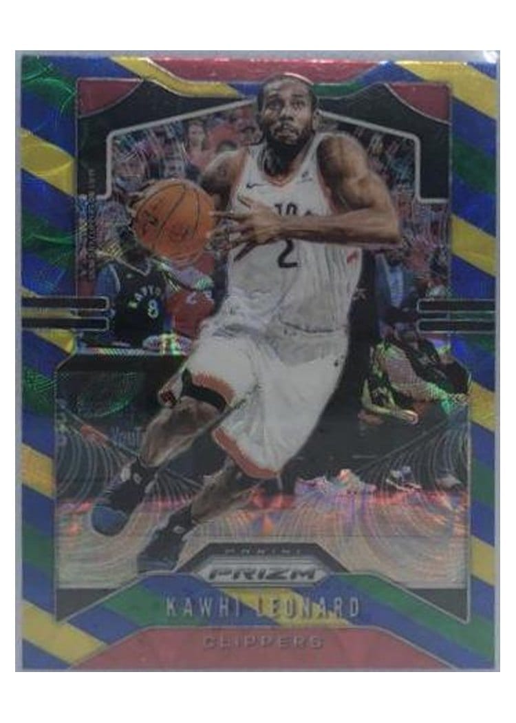 2019 Panini Prizm Kawhi Leonard Blue, Yellow, and Green Choice Prizm #149 card