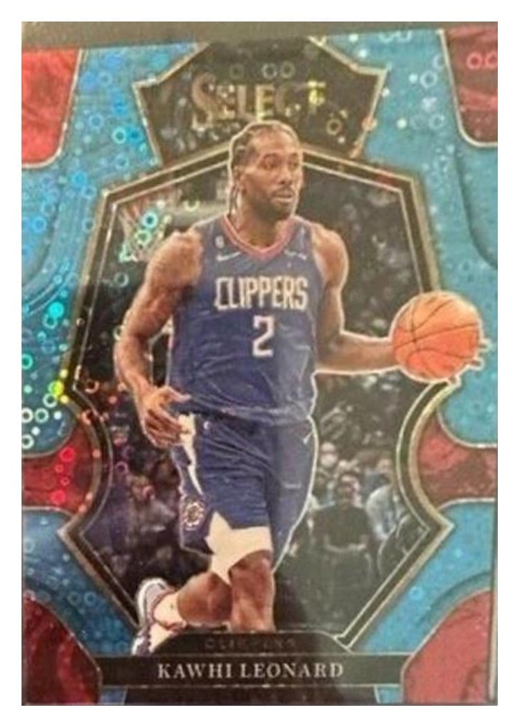 2022-23 Panini Select Base Set Kawhi Leonard Light Blue Disco Prizm #165 card