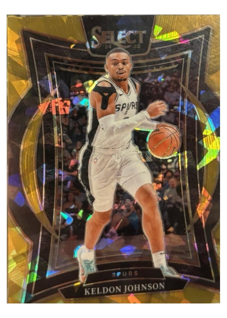 2024-25 Panini Select Base Set Keldon Johnson Gold Cracked Ice Prizm #58 card