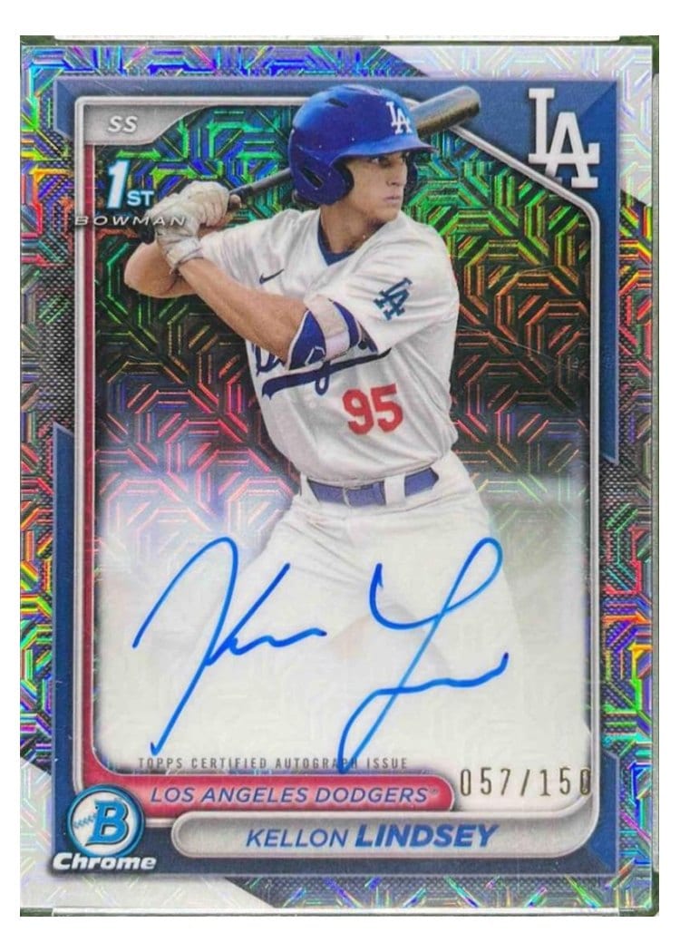 2024 Bowman Draft Chrome Prospect Autographs Kellon Lindsey HTA Choice Refractor #CPA-KL card