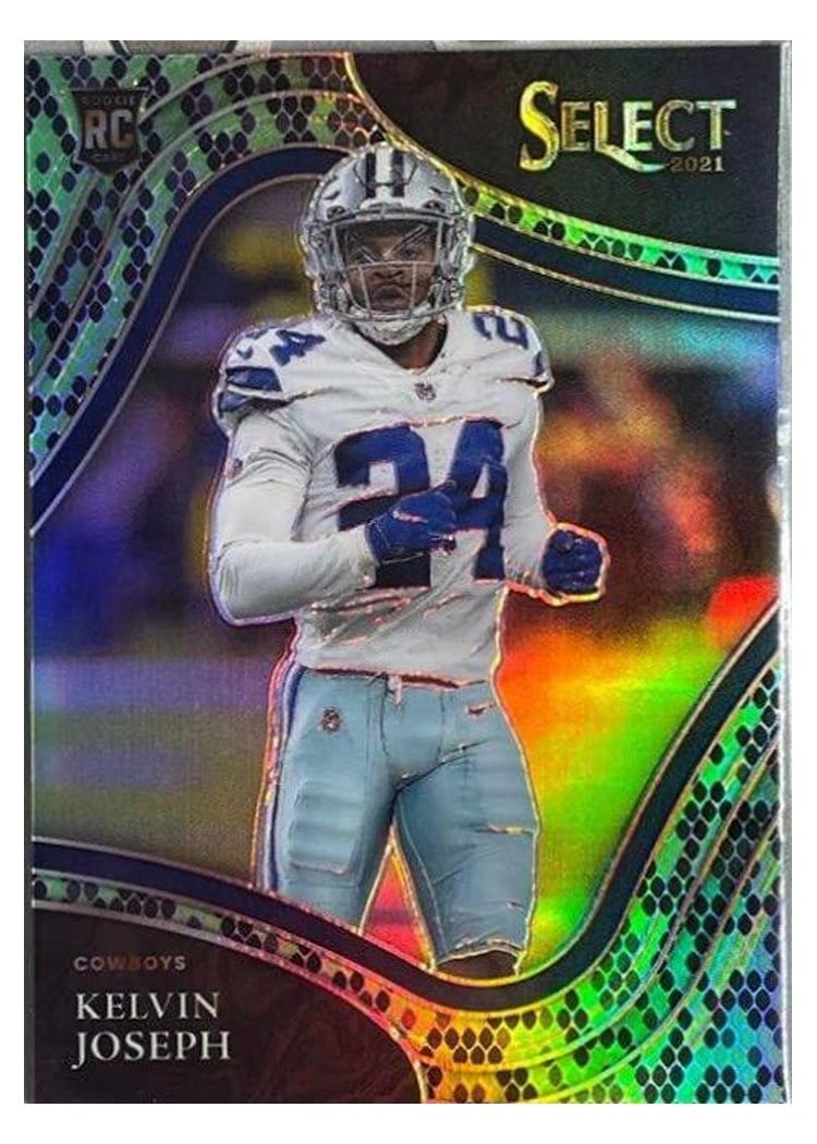2021 Panini Select Base Set Kelvin Joseph Green and Black Snakeskin #390 card