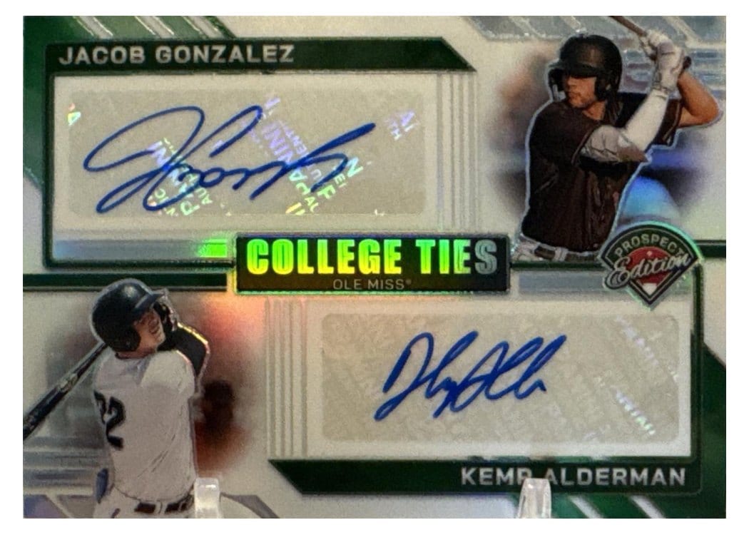 2024 Panini Prospect Edition College Ties Dual Autographs Kemp Alderman/Jacob Gonzalez #1 card