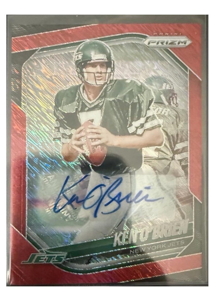 2025 Panini Prizm Base Set Ken O'Brien Red Shimmer Autograph #185 card