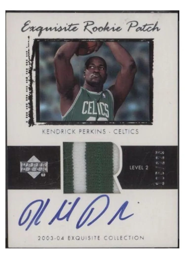 2003 UD Exquisite Collection Kendrick Perkins Autograph Patch #55 card