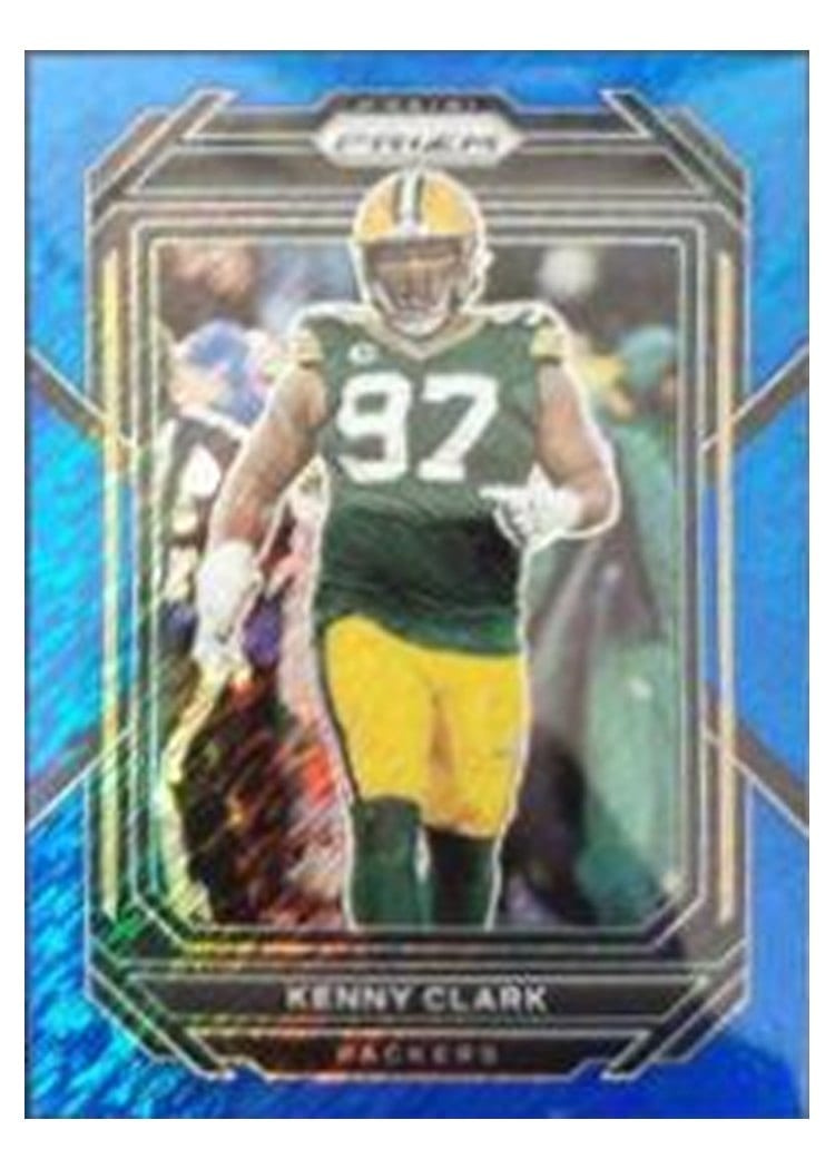 2022 Panini Prizm Base Set Kenny Clark Blue Shimmer #110 card