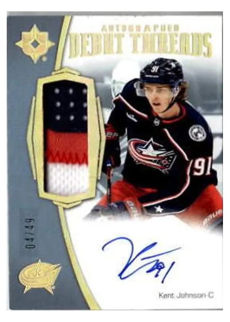 2022-23 Upper Deck Ultimate Collection Debut Threads Kent Johnson #ADT-KJ card