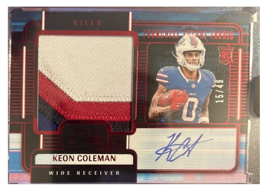 2024 Panini One Franchise Future Fabric Autographs Keon Coleman #86 card